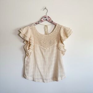 THE ODELLS Cream Lattice Flutter Sleeve Blouse Tie Back XS